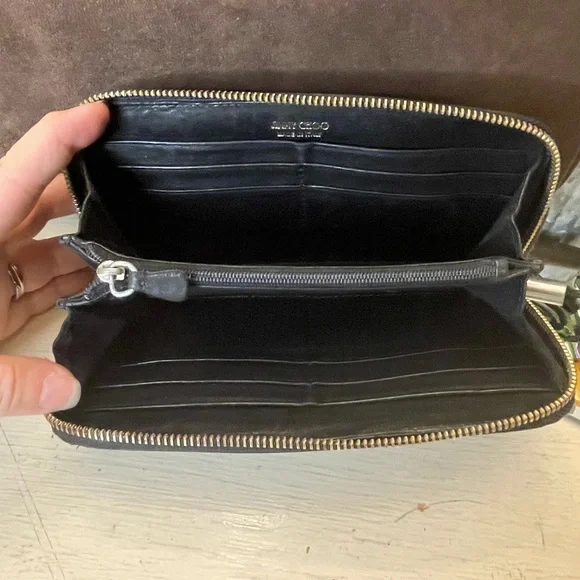 Jimmy Choo Black Leather Zip Around Zodiac Wallet